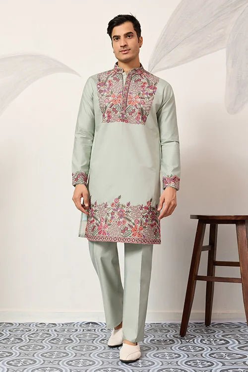 Pista Green Kurta Pant Set for Wedding & Festive Wear Clothsvilla