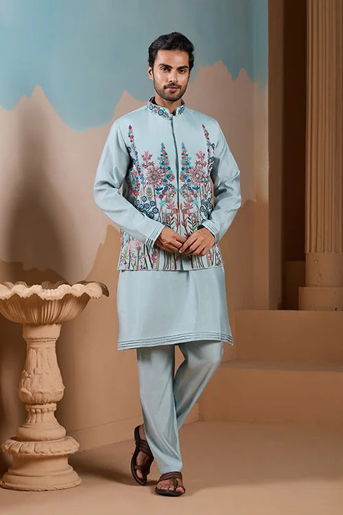 Unique Pista Color Koti Kurta Set for Men’s Style Clothsvilla