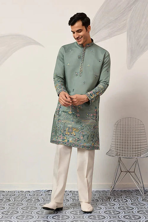 Stylish Pista Mens Wear Kurta for Wedding Occasions Clothsvilla Main image