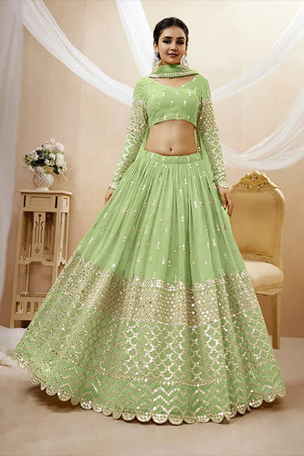 Pista Color Gerogette a Line Exclusive Embroidered Lehenga Choli Clothsvilla