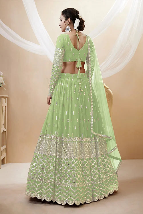 Pista Color Gerogette a Line Exclusive Embroidered Lehenga Choli Clothsvilla