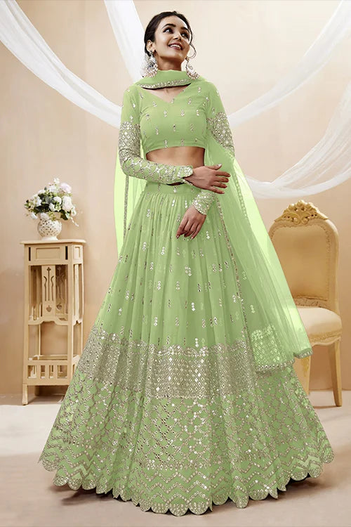 Pista Color Gerogette a Line Exclusive Embroidered Lehenga Choli Clothsvilla