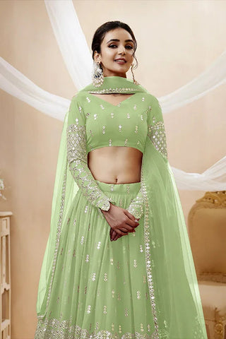 Pista Color Gerogette a Line Exclusive Embroidered Lehenga Choli Clothsvilla