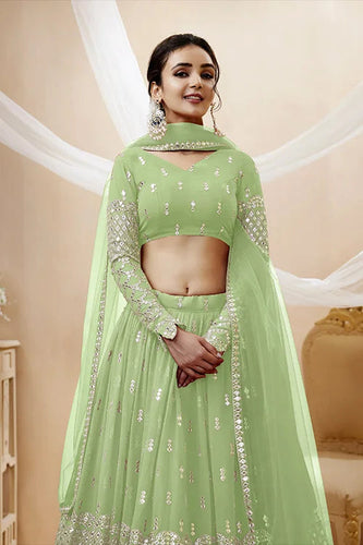 Pista Color Gerogette a Line Exclusive Embroidered Lehenga Choli Clothsvilla
