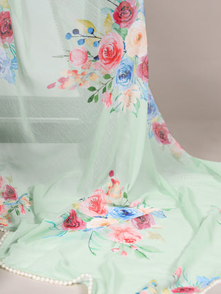 Pista Graceful Weightless Marble Saree with Floral Print & Pearl Lace Border – Includes Banglory Blouse Piece ClothsVilla