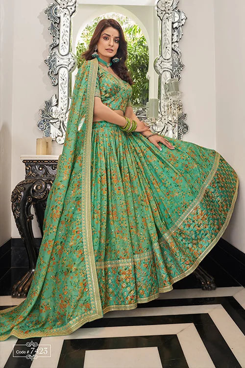 Pista Organza With Embroidery party Wear Lehenga Choli With Dupatta Clothsvilla