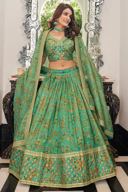 Pista Organza With Embroidery party Wear Lehenga Choli With Dupatta Clothsvilla