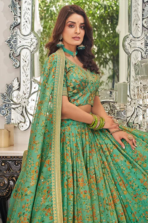 Pista Organza With Embroidery party Wear Lehenga Choli With Dupatta Clothsvilla