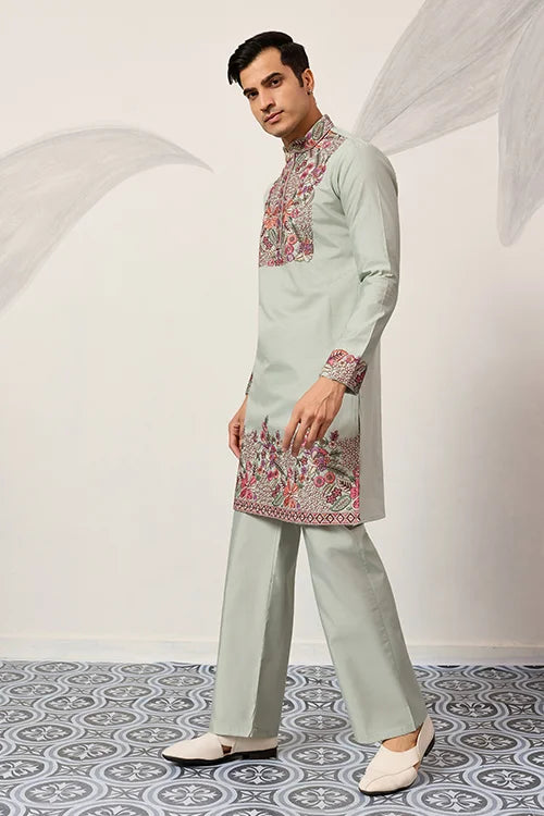 Pista Green Kurta Pant Set for Wedding & Festive Wear Clothsvilla