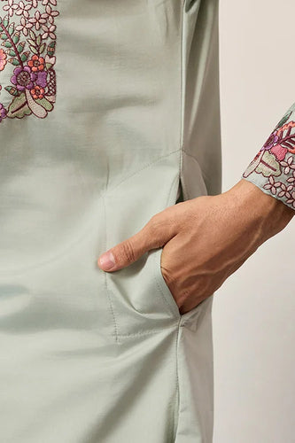 Pista Green Kurta Pant Set for Wedding & Festive Wear Clothsvilla