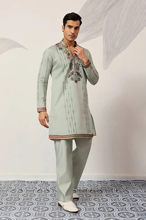 Ethnic Pista V Neck Kurta Pant Set for Mens Wear Clothsvilla