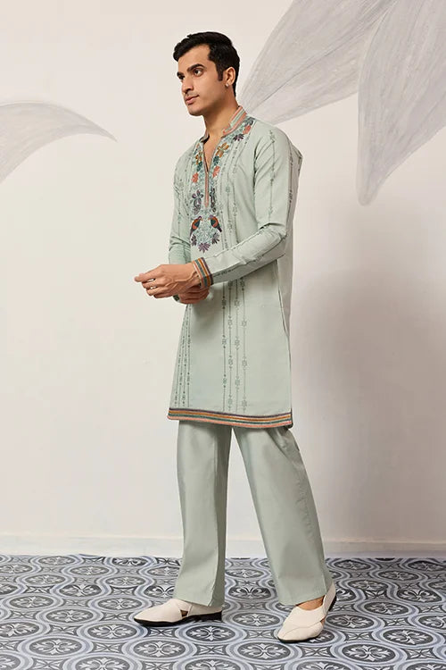 Ethnic Pista V Neck Kurta Pant Set for Mens Wear Clothsvilla