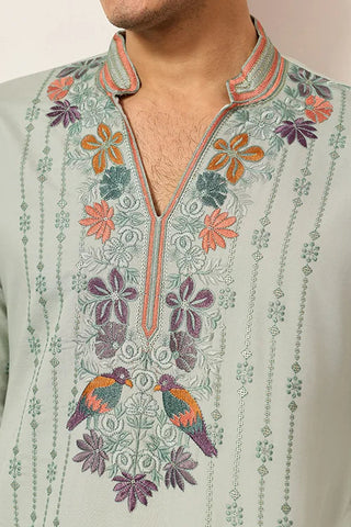 Ethnic Pista V Neck Kurta Pant Set for Mens Wear Clothsvilla