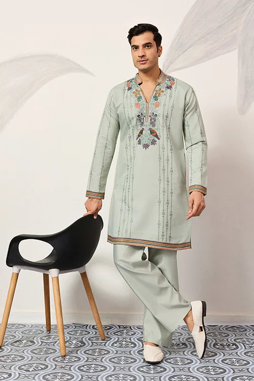 Ethnic Pista V Neck Kurta Pant Set for Mens Wear Clothsvilla