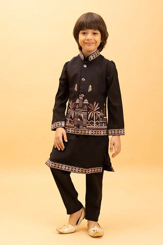 Premium Black Koti Kurta Set for Kids Boys 6-12 Years Clothsvilla