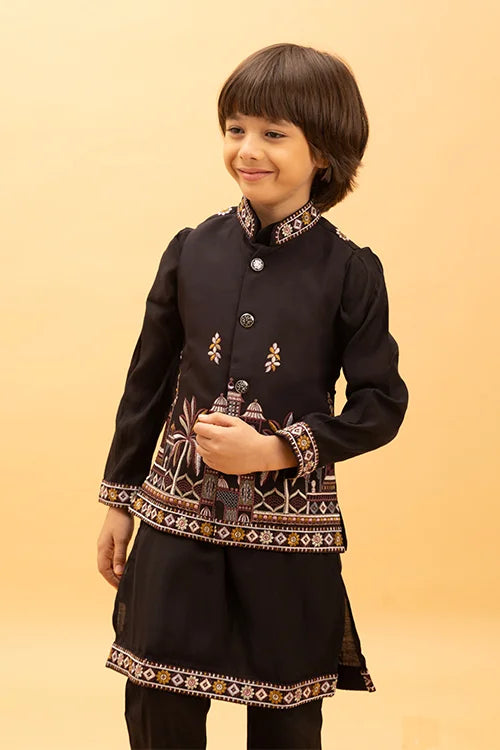Premium Black Koti Kurta Set for Kids Boys 6-12 Years Clothsvilla