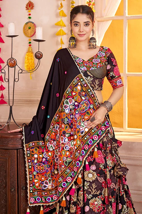 Premium Black Cotton Printed Navratri Chaniya Choli Clothsvilla