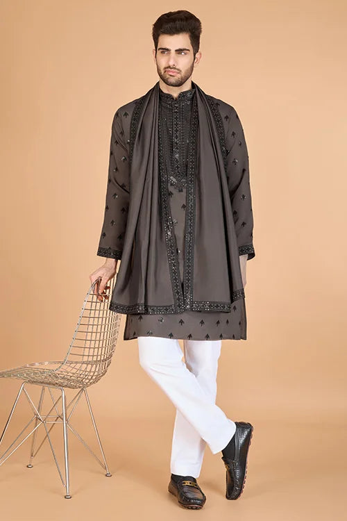 Elegant Brown Viscose Silk Kurta with Sequins – Clothsvillastore Clothsvilla