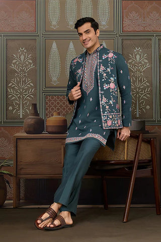Premium Designer Green Koti Kurta Pair for Men Clothsvilla