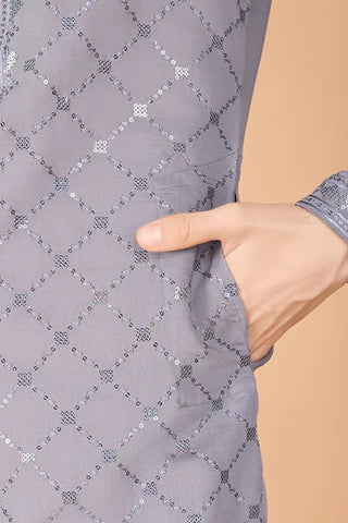 Designer Grey Viscose Silk Men's Kurta – Elegant Wedding Attire Clothsvilla