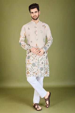 Ivory Viscose Rayon Designer Men's Kurta Online Clothsvilla