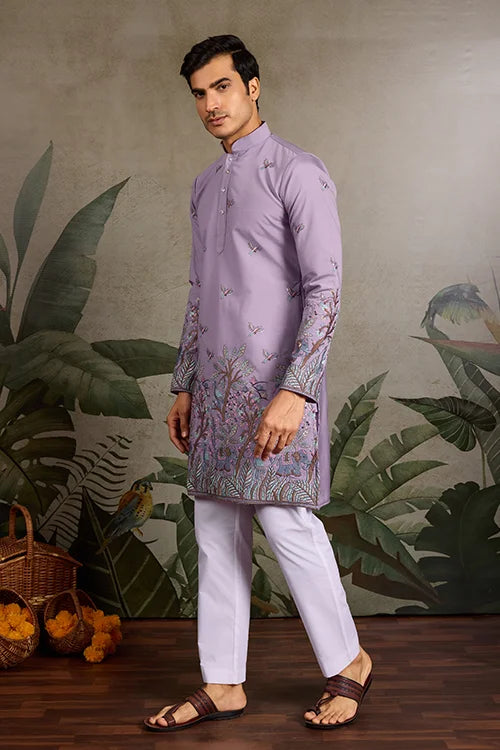 Premium Lavender Embroidered Kurta for Mens Wear Clothsvilla