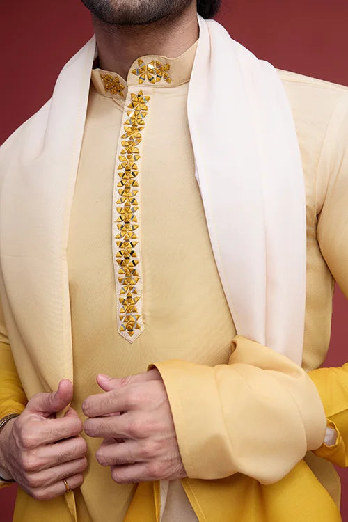 Stylish Designer Men’s Kurta Set with Real Mirror Work Clothsvilla