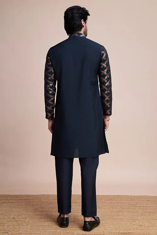 Navy Silk Men's Kurta for Special Occasions Clothsvilla