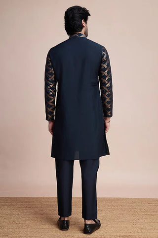 Navy Silk Men's Kurta for Special Occasions Clothsvilla