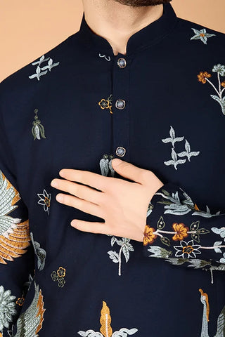Navy Viscose Rayon Designer Men's Kurta Online Clothsvilla