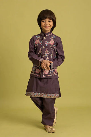 Premium Purple Kids Koti Kurta Pajama Set for Wedding Style Clothsvilla