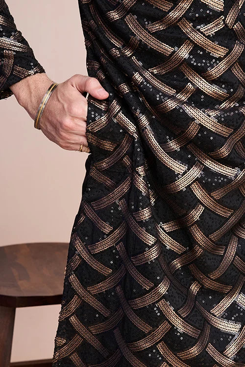 Designer Black Silk Kurta for Men - Festival Ready Wear Clothsvilla