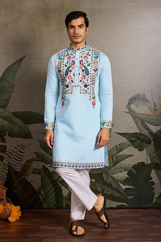 Premium Sky Blue Embroidered Mens Kurta for Celebrations Clothsvilla