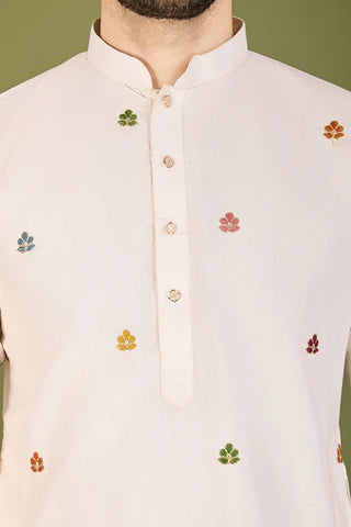 White Color Heavy Embroidered with Cotton Mens Wear Kurta Clothsvilla