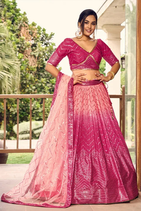Pretty Pink Sequins Embroidery Work Wedding Wear Lehenga Choli Clothsvilla Main image