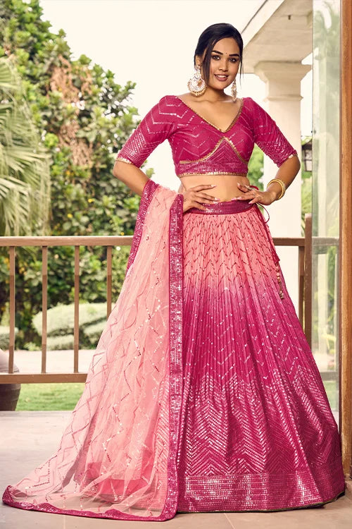 Pretty Pink Sequins Embroidery Work Wedding Wear Lehenga Choli Clothsvilla Main image