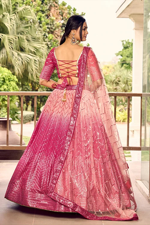 Pretty Pink Sequins Embroidery Work Wedding Wear Lehenga Choli Clothsvilla