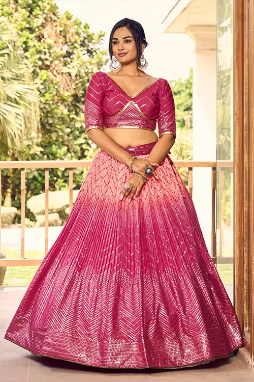 Pretty Pink Sequins Embroidery Work Wedding Wear Lehenga Choli Clothsvilla