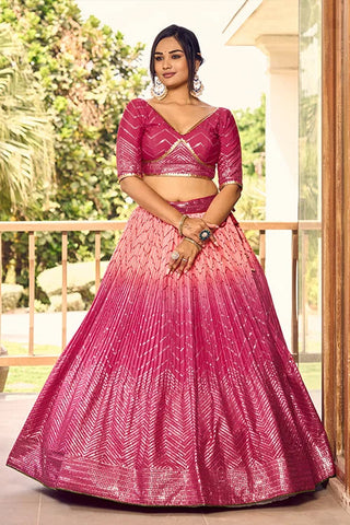 Pretty Pink Sequins Embroidery Work Wedding Wear Lehenga Choli Clothsvilla