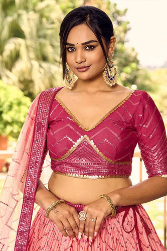 Pretty Pink Sequins Embroidery Work Wedding Wear Lehenga Choli Clothsvilla