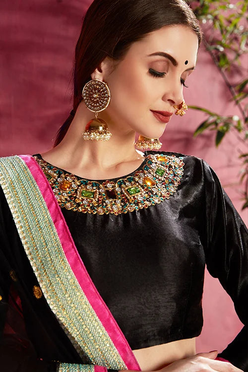 Printed Women Collection Lehenga Choli With Dupatta Black-Multi Colour Clothsvilla