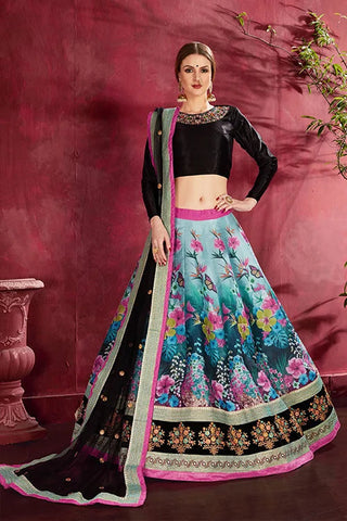 Printed Women Collection Lehenga Choli With Dupatta Black-Multi Colour Clothsvilla