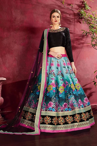 Printed Women Collection Lehenga Choli With Dupatta Black-Multi Colour Clothsvilla