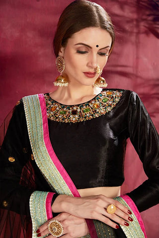 Printed Women Collection Lehenga Choli With Dupatta Black-Multi Colour Clothsvilla