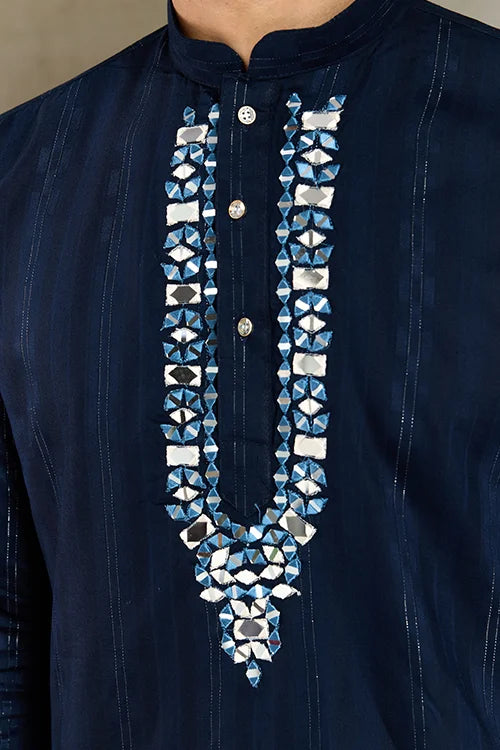 Elegant Navy Blue Mens Wear Kurta Set with Dupatta Clothsvilla