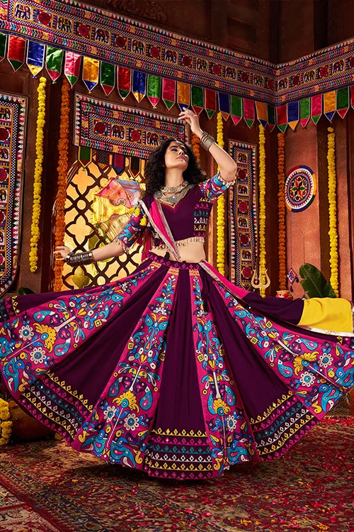 Traditional Purple Ghagra Choli for Garba Look Clothsvilla
