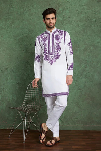 Purple Color Digital Printed Gents Kurta Pyjama Clothsvilla