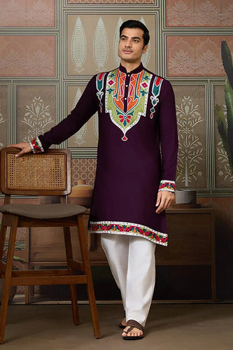 Purple Festival Wear Embroidery Mens Wear Kurta Clothsvilla