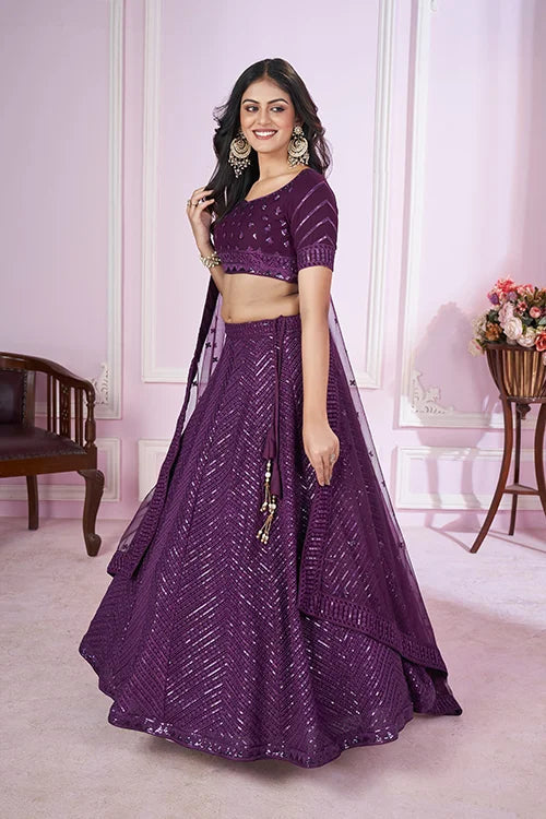 Stunning Purple Georgette Lehenga Choli with Dupatta Clothsvilla