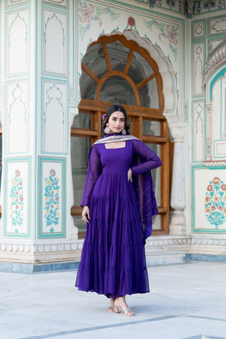 Alluring Purple Faux Georgette Gown with Sequined Dupatta ClothsVilla